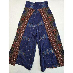 Bohemian Wide Leg Palazzo Pants Peacock Print Elastic Waist Made In Thailand